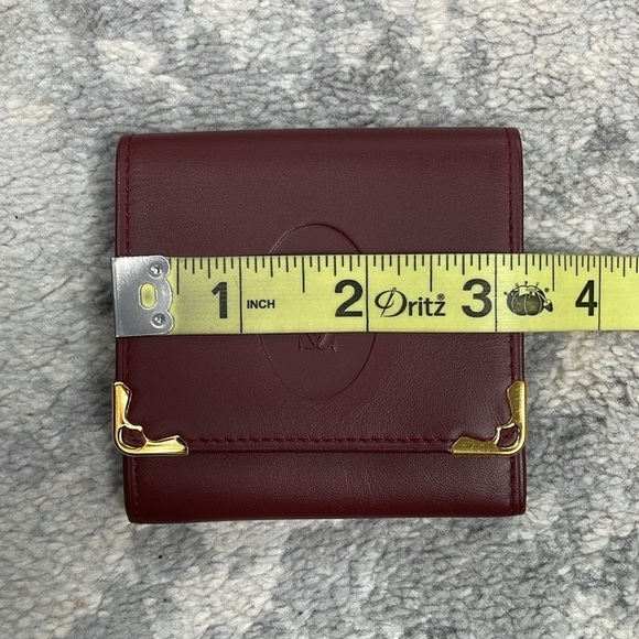 Cartier Burgundy Leather Mini Compact Wallet Pouch Must Line Square Coin Purse - Picture 16 of 17